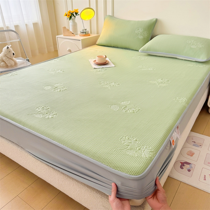 91家纺网 家纺一手货源 找家纺 恒爱   2025新款冰丝牡丹花床笠 抹茶绿