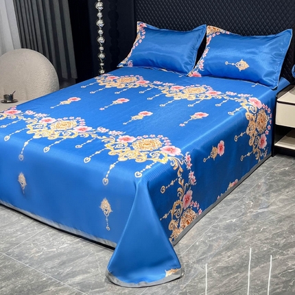 91家纺网 家纺一手货源 找家纺 悦织湾家纺2025新款斜纹提花冰丝席三件套夏季凉感冰丝席子枕套1对夏凉席床单 北欧经典