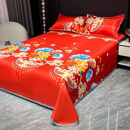 悦织湾家纺2025新款斜纹提花冰丝席三件套夏季凉感冰丝席子枕套1对夏凉席床单 国色天香