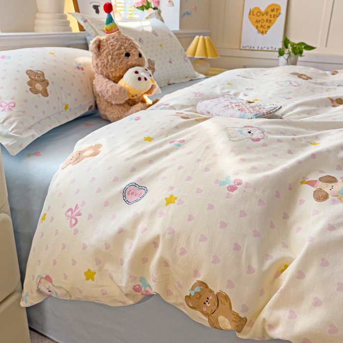 91家纺网 家纺一手货源 找家纺 依庭 2025新款全棉印花花卉款四件套单品系列-四件套 芋泥小狗