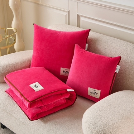 悦织湾家纺 2025新款宝宝牛奶绒贴布绣多功能抱枕被 贴布绣-玫红