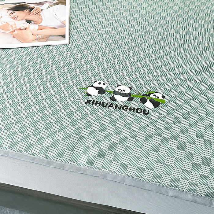 91家纺网 家纺一手货源 找家纺 席皇后 2025新款亲肤舒适A类提花冰丝凉席 床笠款 快乐熊猫-绿