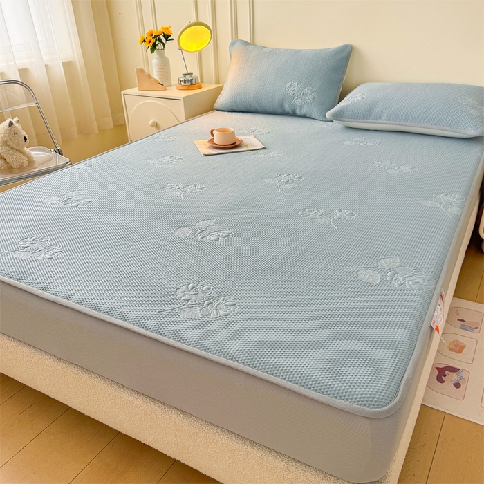 91家纺网 家纺一手货源 找家纺 恒爱   2025新款冰丝牡丹花床笠 蓝灰