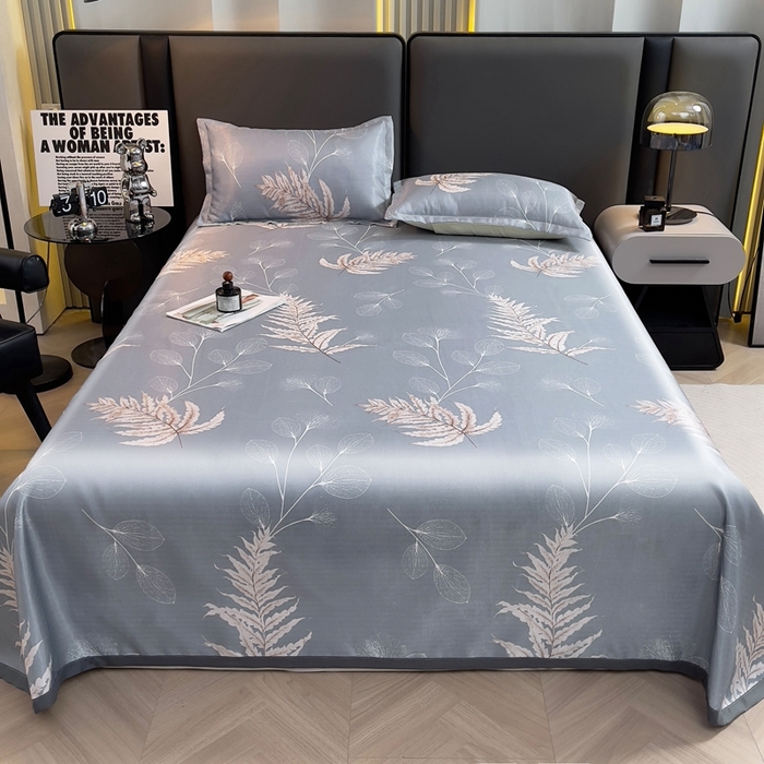 91家纺网 家纺一手货源 找家纺 悦织湾家纺2025新款斜纹提花冰丝席三件套夏季凉感冰丝席子枕套1对夏凉席床单 淡语飘香