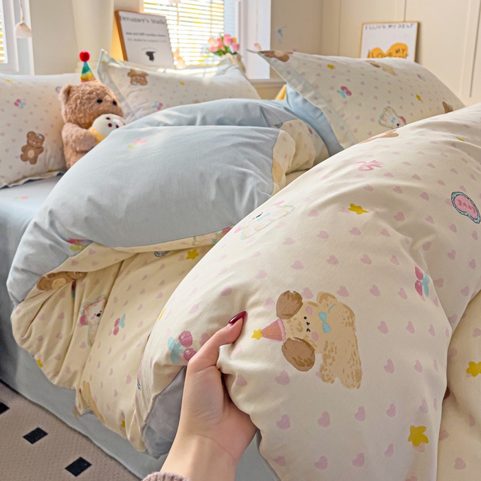 91家纺网 家纺一手货源 找家纺 依庭 2025新款全棉印花花卉款四件套单品系列-四件套 芋泥小狗