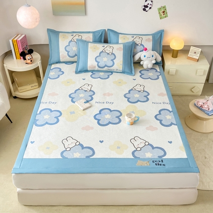 2025新款A类抗菌数码印花冰藤席 蓝翎花