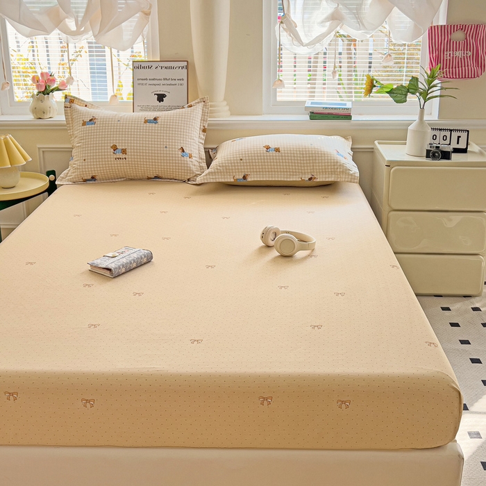 91家纺网 家纺一手货源 找家纺 依庭 2025新款全棉印花花卉款四件套单品系列-单床笠 俏皮狗