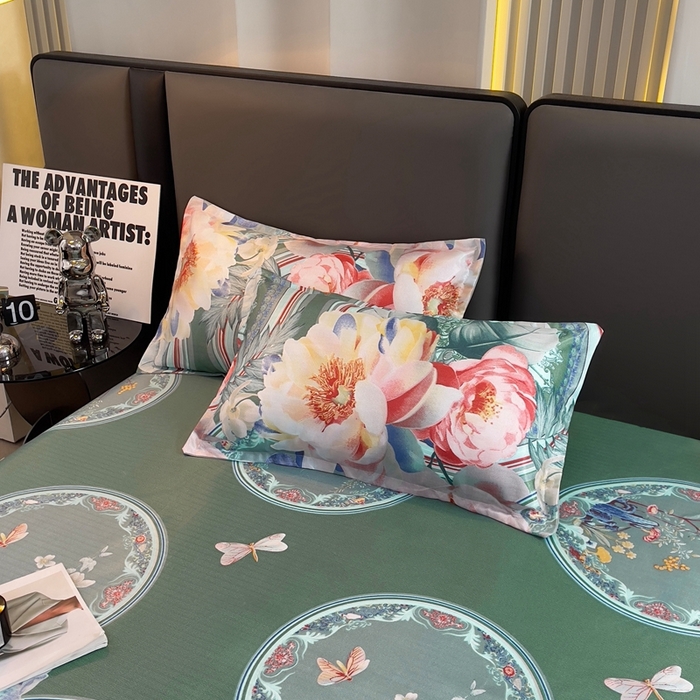 91家纺网 家纺一手货源 找家纺 悦织湾家纺2025新款斜纹提花冰丝席三件套夏季凉感冰丝席子枕套1对夏凉席床单 风韵