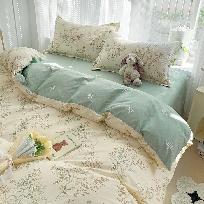 91家纺网 家纺一手货源 找家纺 依庭 2025新款全棉印花花卉款四件套单品系列-四件套 仙草