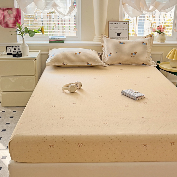 91家纺网 家纺一手货源 找家纺 依庭 2025新款全棉印花花卉款四件套单品系列-单床笠 俏皮狗