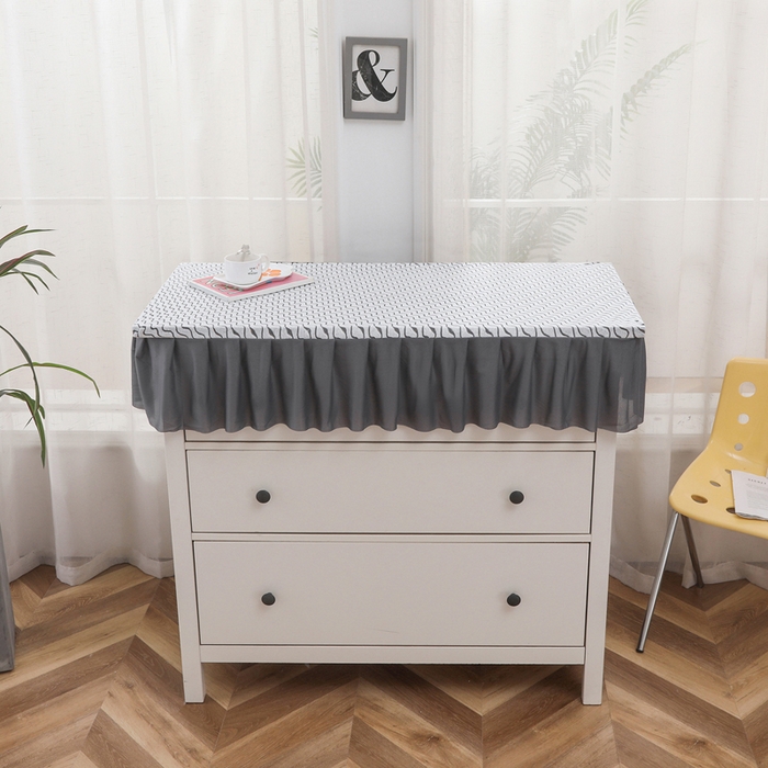 91家纺网 家纺一手货源 找家纺 2025新款防滑防尘斗柜套裙边-水波纹系列 灰色