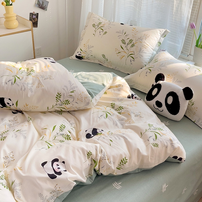 91家纺网 家纺一手货源 找家纺 依庭 2025新款全棉印花花卉款四件套单品系列-四件套 熊猫仔仔
