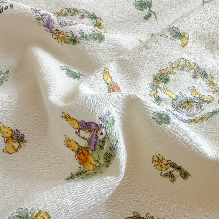 91家纺网 家纺一手货源 找家纺 一霖家纺 2025新款云感双层纱花边款四件套 森林小兔