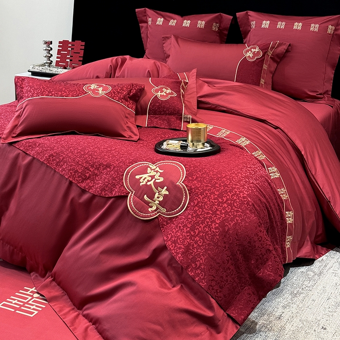 91家纺网 家纺一手货源 找家纺 （总）2025新款婚庆四件套亲肤棉刺绣磨毛婚庆四件套