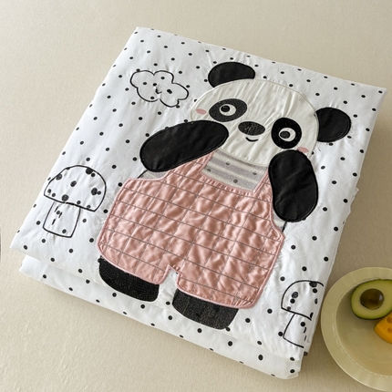 鸣升家纺  2025新款精梳全棉纯棉绣花夏被夏凉被空调被 波点熊猫