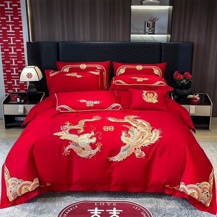 张公子婚庆馆2025新款长绒棉新中式精美刺绣婚庆四件套（控价不低于328）