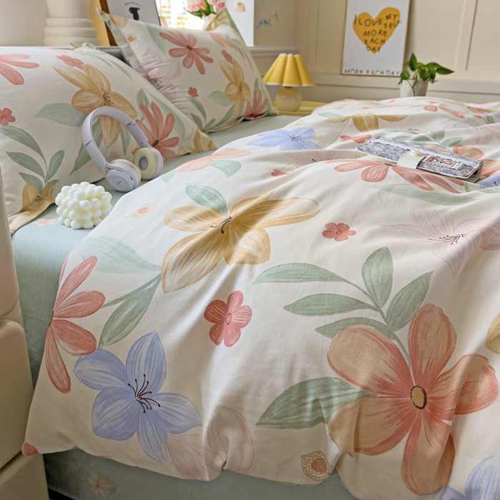 91家纺网 家纺一手货源 找家纺 依庭 2025新款全棉印花花卉款四件套单品系列-四件套 云裳花谷