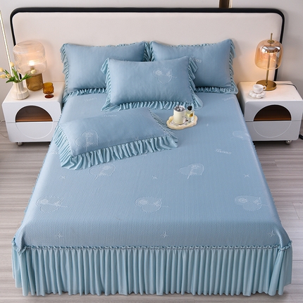 91家纺网 家纺一手货源 找家纺 畅畅家纺 2025新款立体提花凉豆豆席床裙款凉席 时尚空间-粉