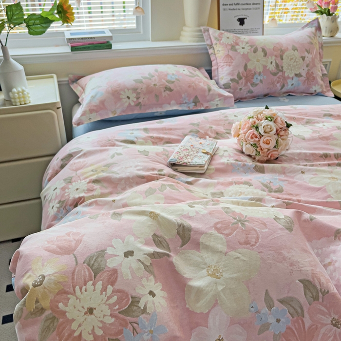 91家纺网 家纺一手货源 找家纺 依庭 2025新款全棉印花花卉款四件套单品系列-四件套 晚色芳莲