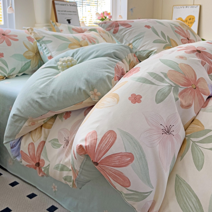 91家纺网 家纺一手货源 找家纺 依庭 2025新款全棉印花花卉款四件套单品系列-四件套 云裳花谷