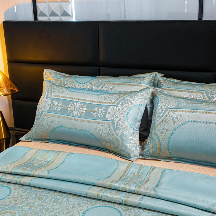 91家纺网 家纺一手货源 找家纺 席皇后  2025新款可机洗抗菌提花冰丝席 金碧辉煌