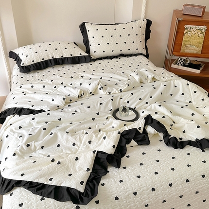 韩秀 2025新款水洗棉夹棉韩版花边夏被小清新针织棉小碎花皱皱棉双层纱软糯感夏凉被空调被泡泡棉被四季跑量款 星语星愿