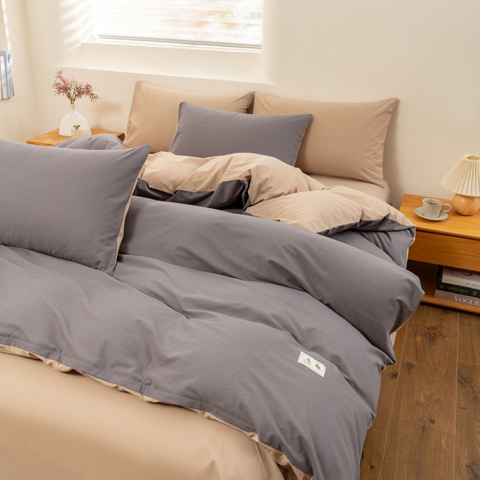 91家纺网 家纺一手货源 找家纺 居美良品 2025新款100%全棉色织水洗棉四件套 深灰-咖