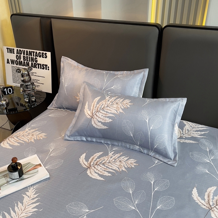 91家纺网 家纺一手货源 找家纺 悦织湾家纺2025新款斜纹提花冰丝席三件套夏季凉感冰丝席子枕套1对夏凉席床单 淡语飘香