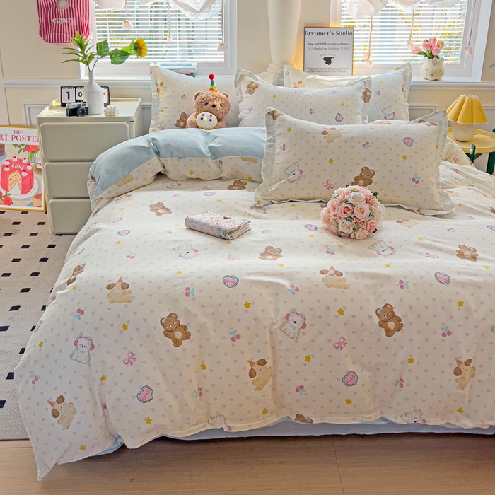 91家纺网 家纺一手货源 找家纺 依庭 2025新款全棉印花花卉款四件套单品系列-四件套 芋泥小狗