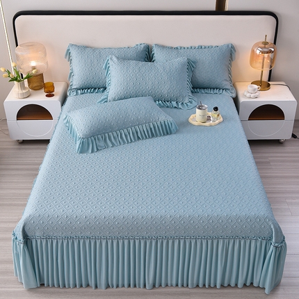 91家纺网 家纺一手货源 找家纺 畅畅家纺 2025新款立体提花凉豆豆席床裙款凉席 时尚空间-粉