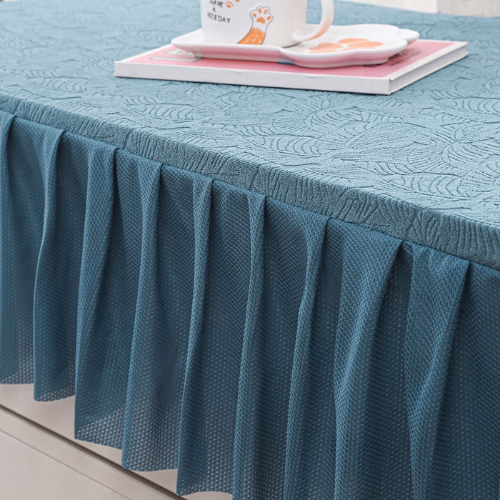 91家纺网 家纺一手货源 找家纺 2025新款防尘防滑斗柜套裙边-小树叶系列 水蓝