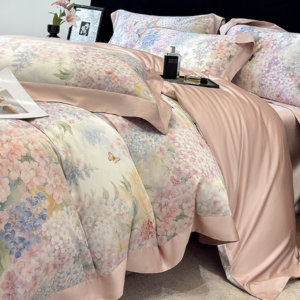 91家纺网 家纺一手货源 找家纺 （总）东方名伶 2025新款莱赛尔兰精天丝棉数码印花宽边四件套