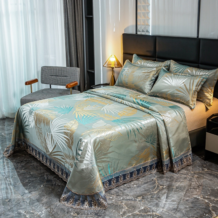 91家纺网 家纺一手货源 找家纺 席皇后  2025新款可机洗抗菌提花冰丝席 富贵叶