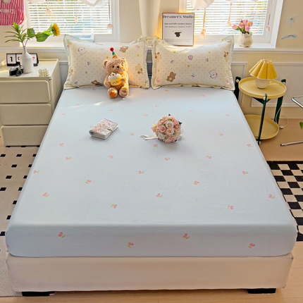 依庭 2025新款全棉印花花卉款四件套单品系列-单床笠 芋泥小狗