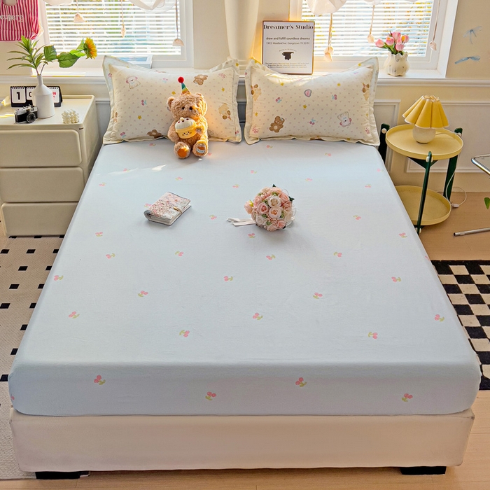 91家纺网 家纺一手货源 找家纺 依庭 2025新款全棉印花花卉款四件套单品系列-单床笠 芋泥小狗