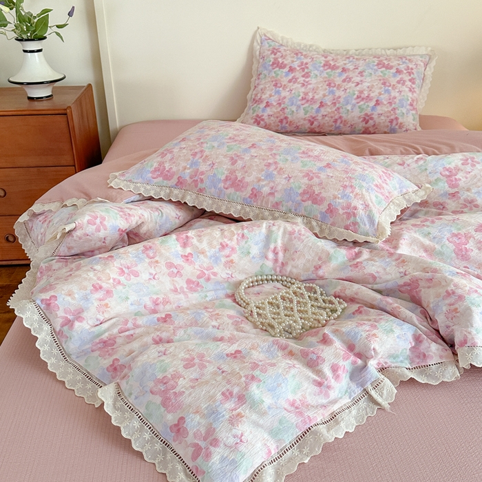 91家纺网 家纺一手货源 找家纺 （总）一霖家纺 2025新款云感双层纱花边款四件套