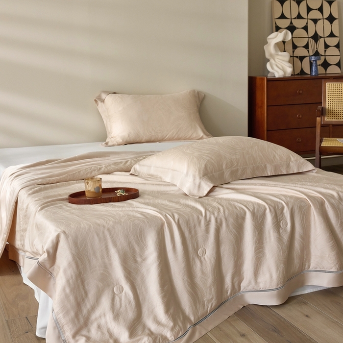 91家纺网 家纺一手货源 找家纺 黛舒家居 2025新款60S兰精天丝精美提花夏被-艾迪斯 艾迪斯-香槟