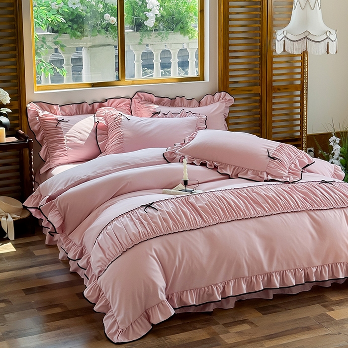 91家纺网 家纺一手货源 找家纺 （总）2025秋冬新款A类母婴级法式风忆棉床裙床笠四件套