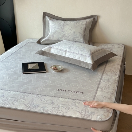 91家纺网 家纺一手货源 找家纺 （总）橘滋2025夏日高端A类原创设计轻奢简约数码印花冰丝席凉席床笠