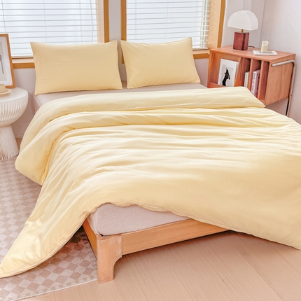 莎臣豹 2025新款纯色水洗棉磨毛原棉单被套 嫩黄