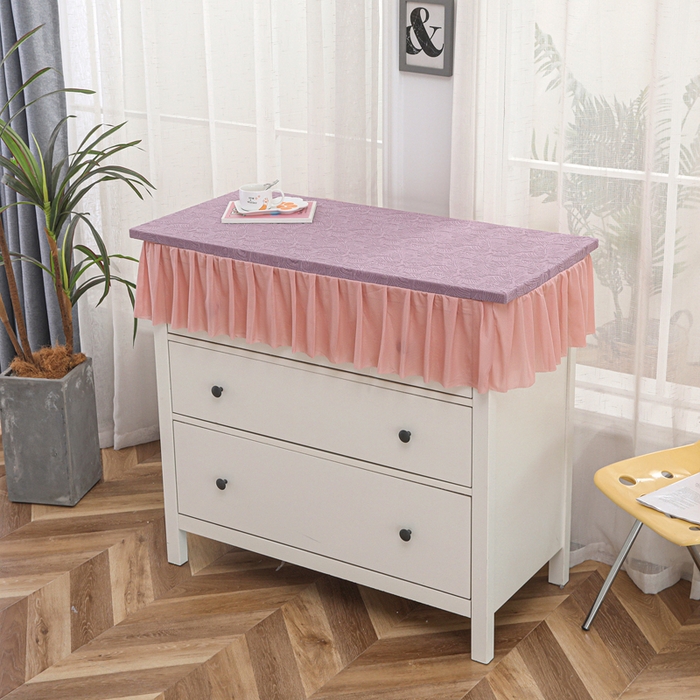 91家纺网 家纺一手货源 找家纺 2025新款防尘防滑斗柜套裙边-小树叶系列 紫色