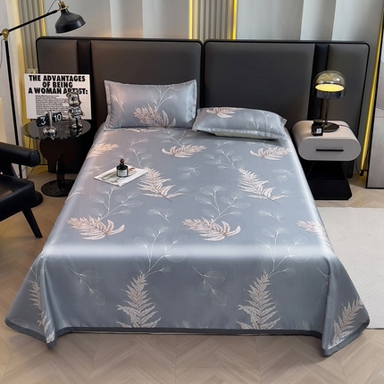 悦织湾家纺2025新款斜纹提花冰丝席三件套夏季凉感冰丝席子枕套1对夏凉席床单 淡语飘香