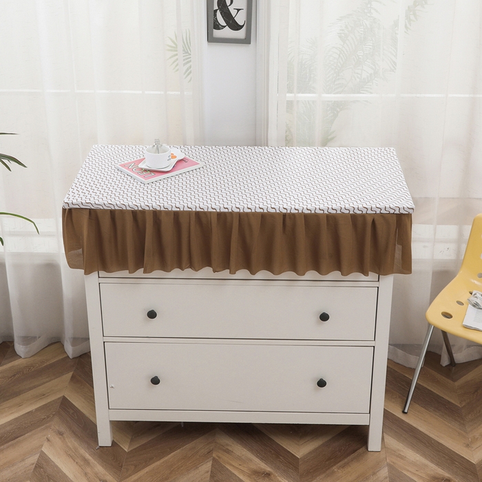 91家纺网 家纺一手货源 找家纺 2025新款防滑防尘斗柜套裙边-水波纹系列 咖色