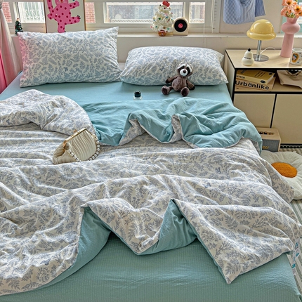 91家纺网 家纺一手货源 找家纺 奈颜  2025新款爆款超柔云感提花双层纱夏凉被四件套 知夏