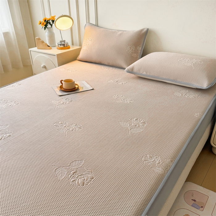 91家纺网 家纺一手货源 找家纺 恒爱   2025新款冰丝牡丹花床笠 卡其