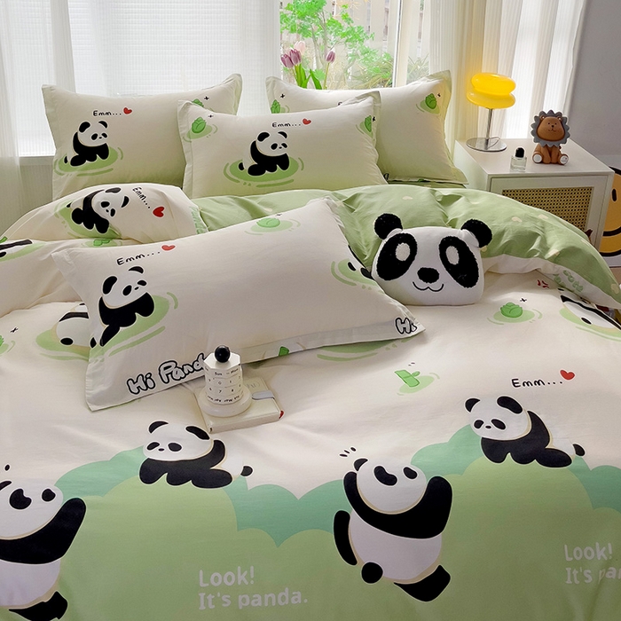 91家纺网 家纺一手货源 找家纺 依庭 2025新款全棉印花花卉款四件套单品系列-四件套 熊猫乐园