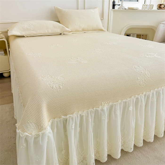 91家纺网 家纺一手货源 找家纺 恒爱   2025新款冰丝牡丹花床盖 象牙白