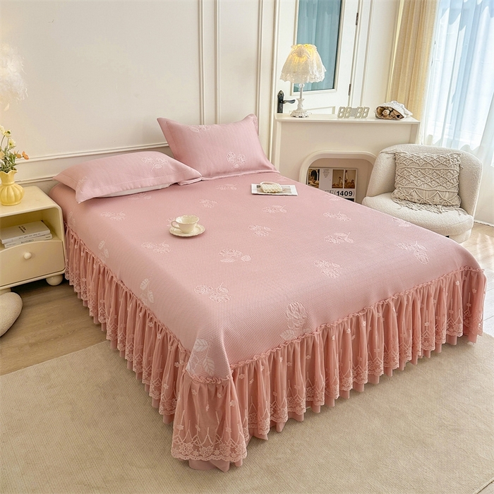 91家纺网 家纺一手货源 找家纺 恒爱   2025新款冰丝牡丹花床盖 豆沙