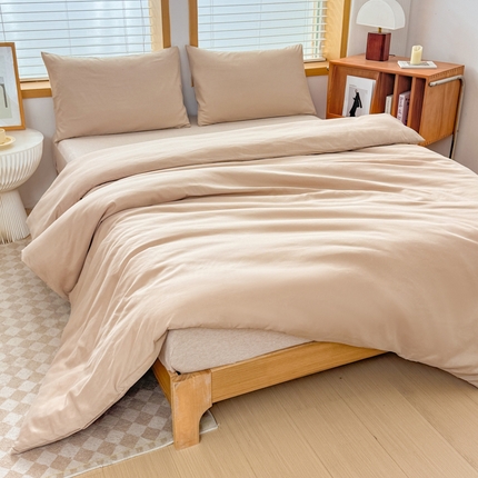 莎臣豹 2025新款纯色水洗棉磨毛原棉单被套 卡其