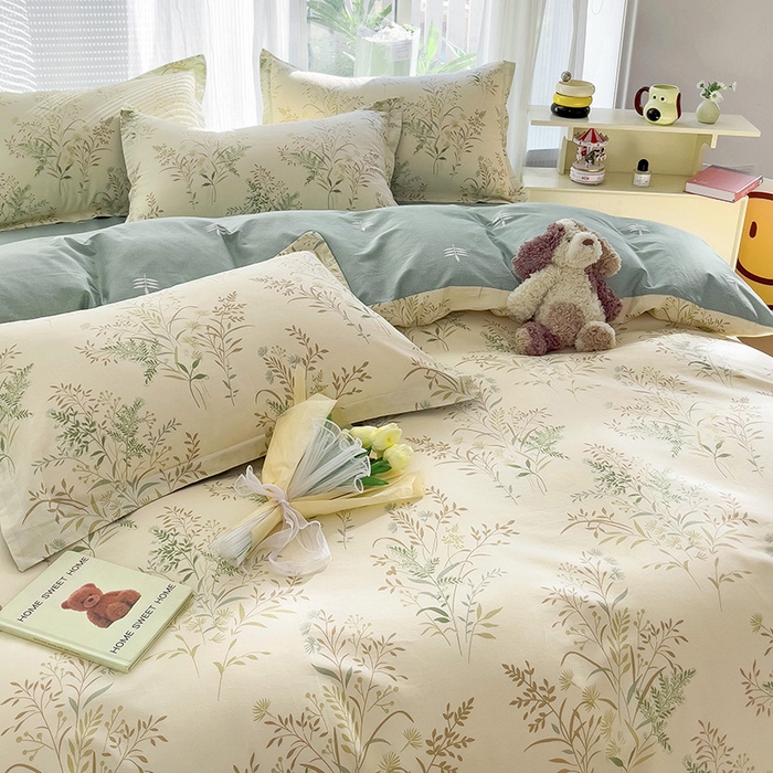 91家纺网 家纺一手货源 找家纺 依庭 2025新款全棉印花花卉款四件套单品系列-四件套 仙草